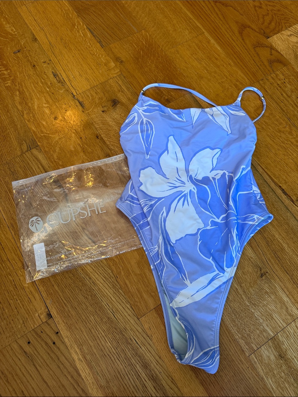 Women’s Cupshe Periwinkle Blue Floral One-Piece Swimsuit